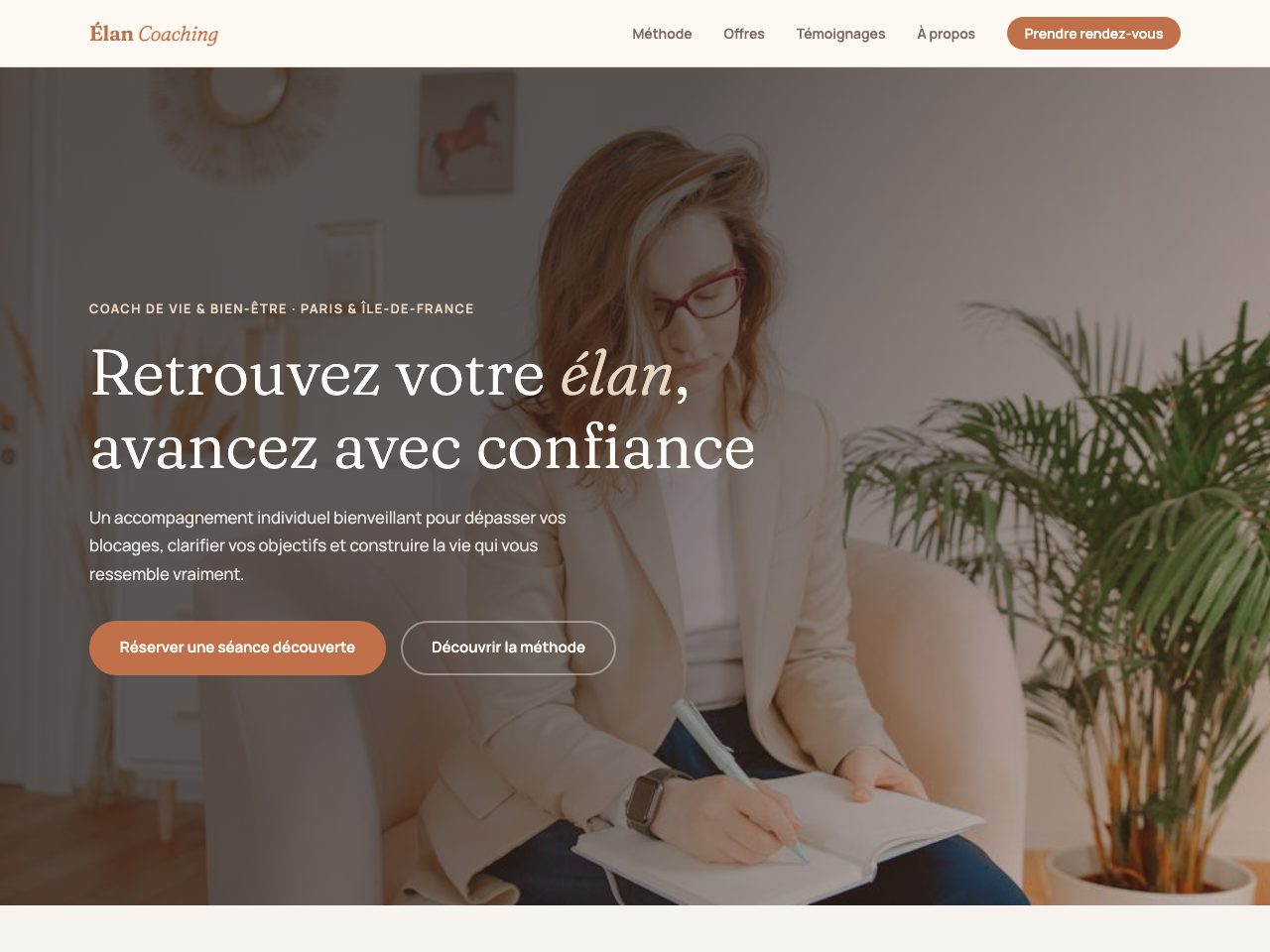 Site créé pour Élan Coaching, Coach à Paris