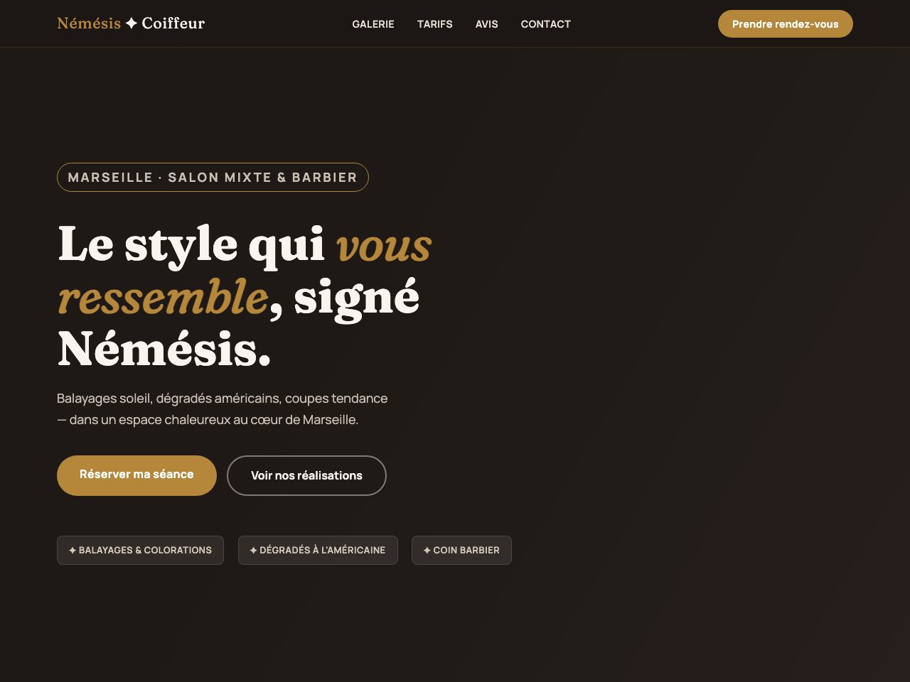 Site créé pour Salon Némésis, Coiffeur à Marseille