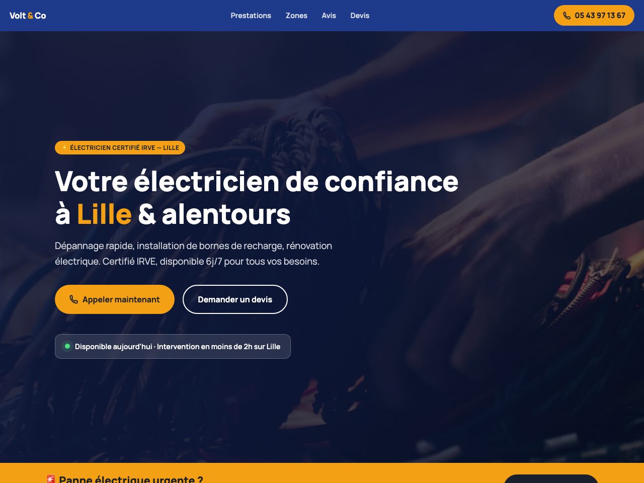 Site créé pour Volt & Co Électricité, Électricien à Lille