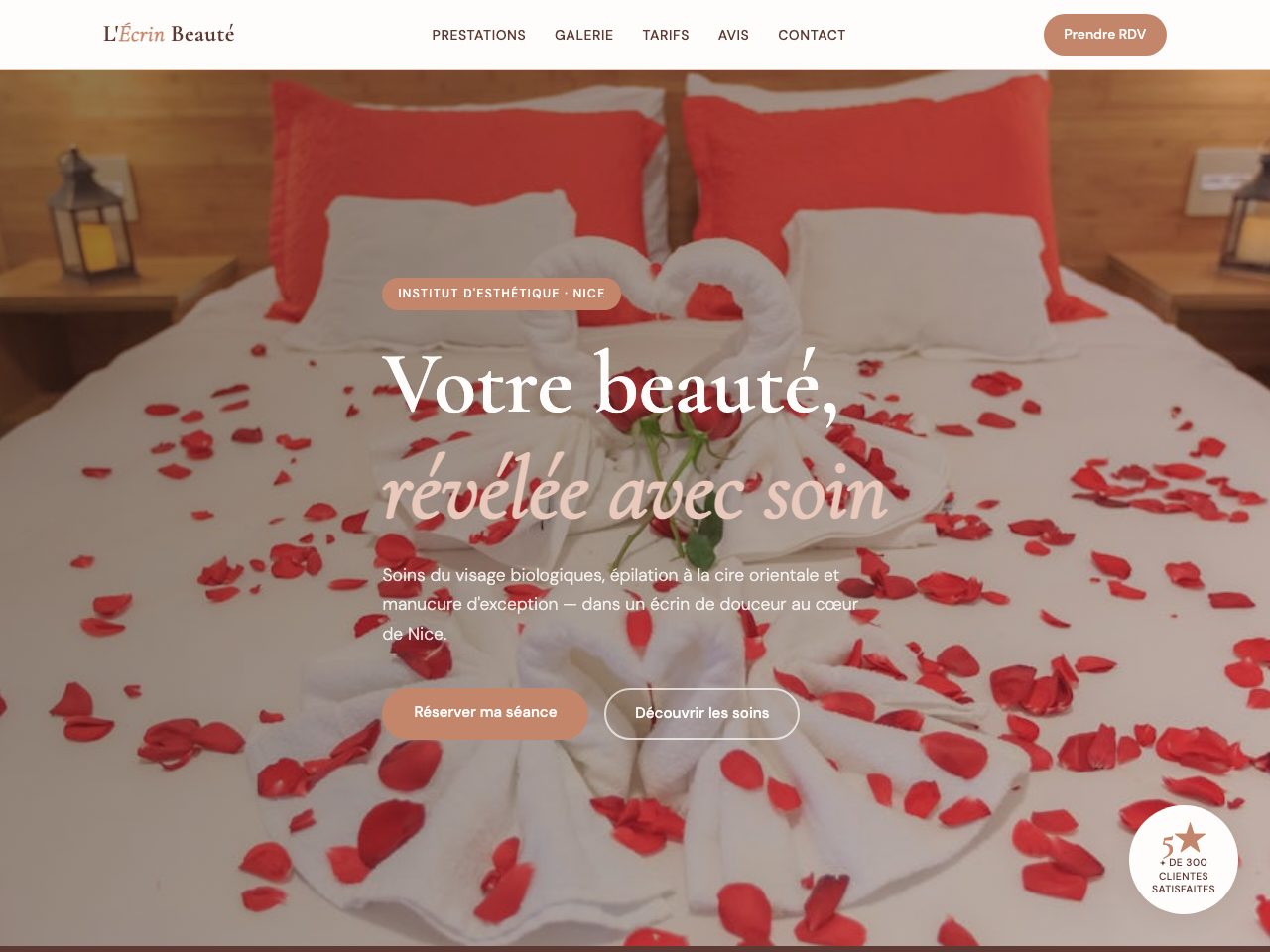 Site créé pour L’Écrin Beauté, Esthéticienne à Nice