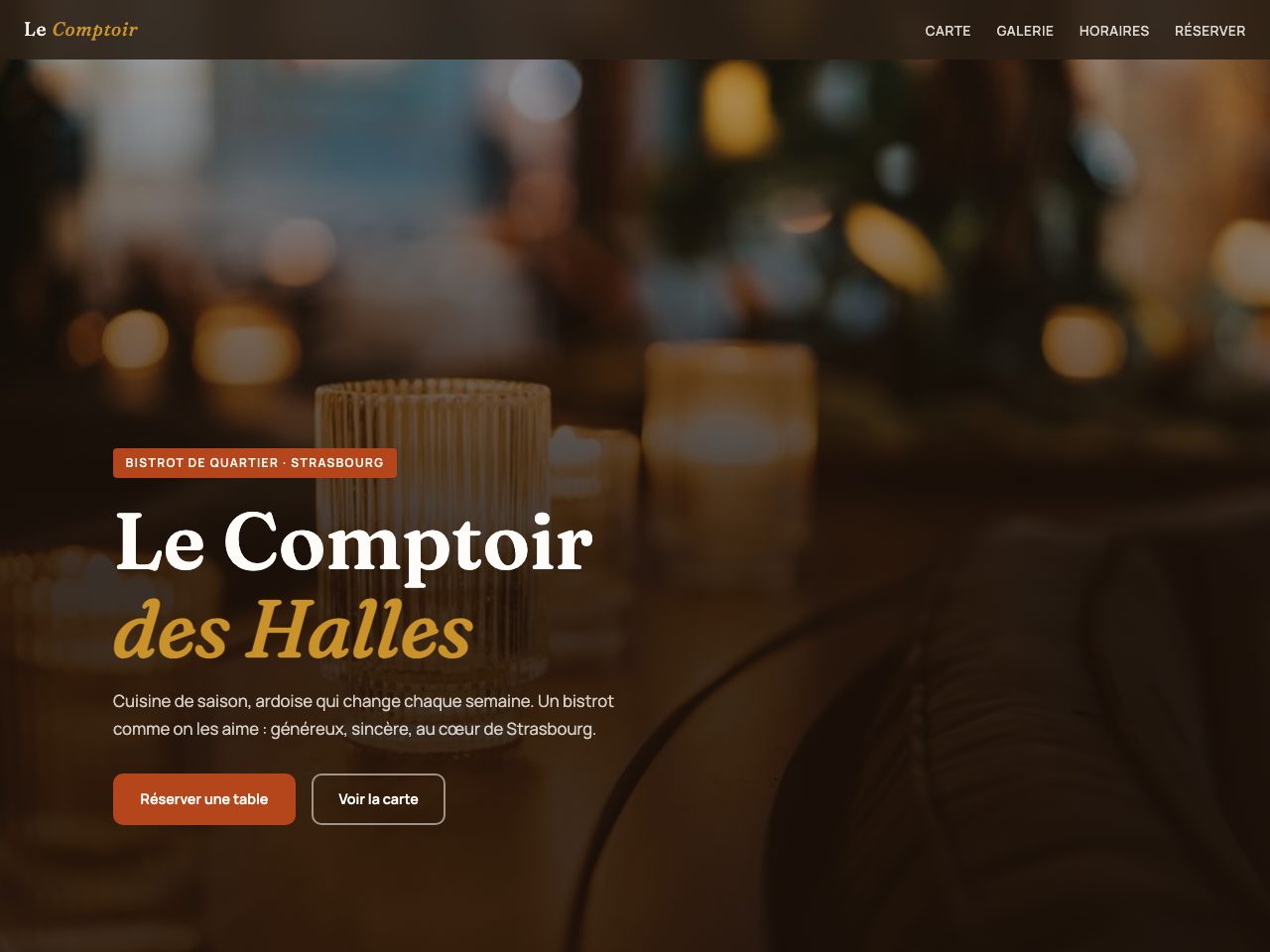 Site créé pour Le Comptoir des Halles, Restaurant à Strasbourg