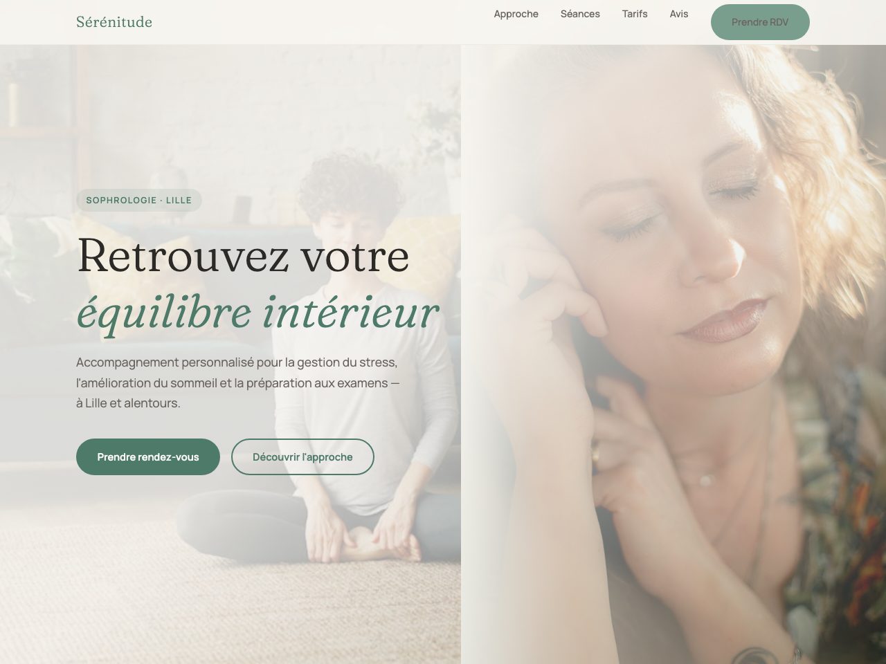 Site créé pour Sérénitude, Thérapeute à Lille